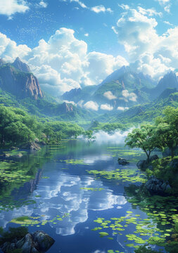 宁静山湖美景