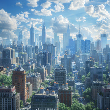 现代化城市天际线全景俯瞰图