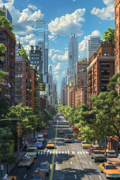 繁华都市街道绿色景象图