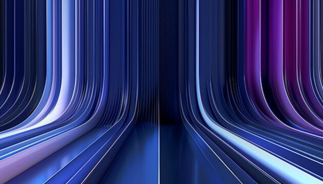 具有弯曲线条的蓝色和紫色渲染图像