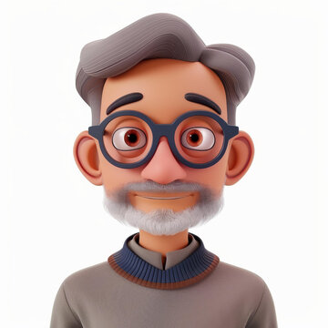 一个灰头发的男性卡通人物的渲染图