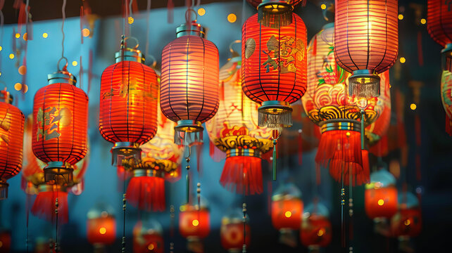 红灯笼高高挂起照亮夜空