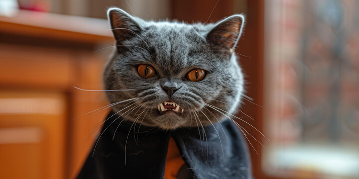 万圣节装扮成吸血鬼的英国短毛猫