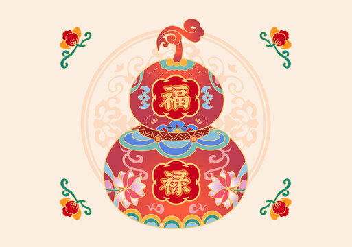 彩色葫芦福禄矢量国潮纹样