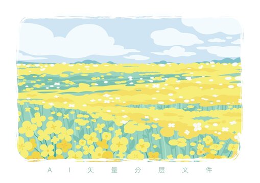 手绘油菜花可爱卡通花朵图案系列