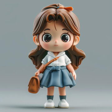 一个可爱的小女孩棕色头发大眼睛穿着校服