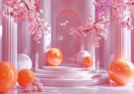 粉嫩樱花主题展示台