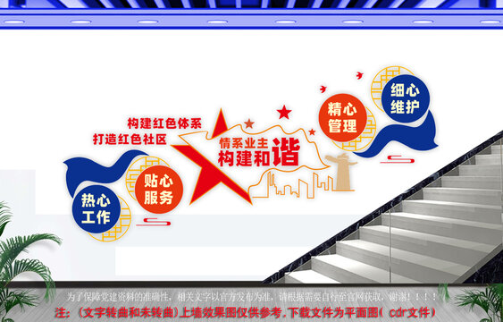 红色物业楼梯文化墙
