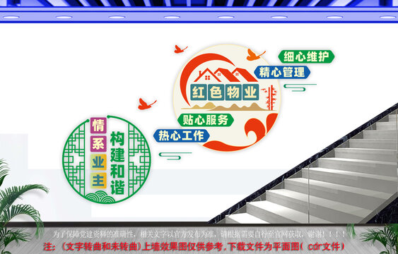 红色物业楼梯文化墙