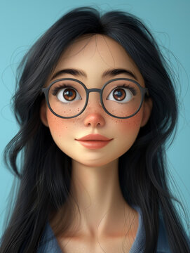 一个戴着眼镜的黑发棕眼年轻女人的渲染图