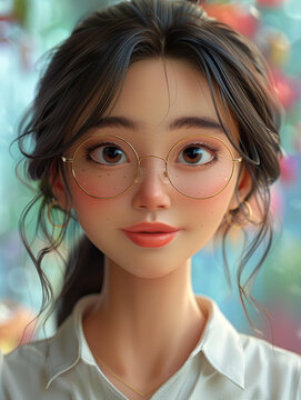 一个戴着眼镜的棕发棕眼年轻女人的插图