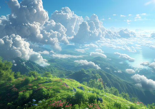 广阔天空下的雄伟山景