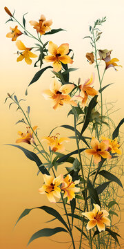 水彩黄色百合花卉图案