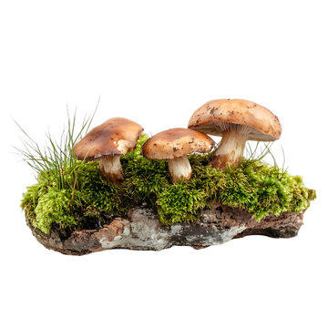 [免抠素材]苔藓上生长的蘑菇