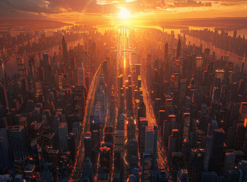 未来城市日出全景图