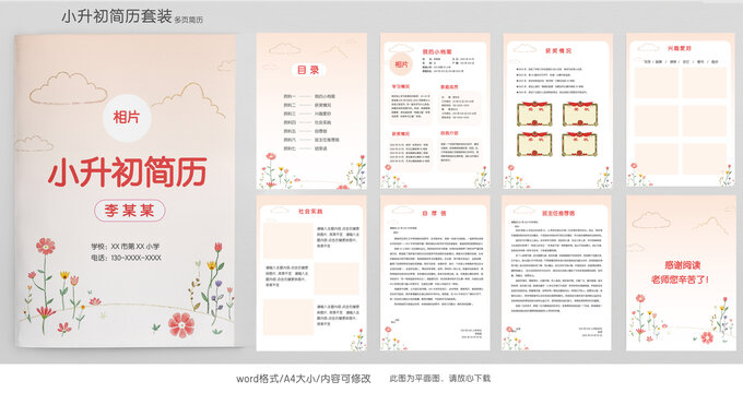 清新升学简历学生小升初简历模板