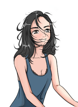 被风吹乱头发的少女