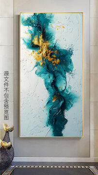 现代艺术抽象蓝金油画肌理玄关装饰画