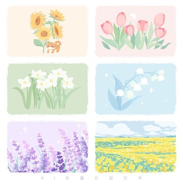 手绘卡通矢量花朵花田花卉系列图案涂鸦