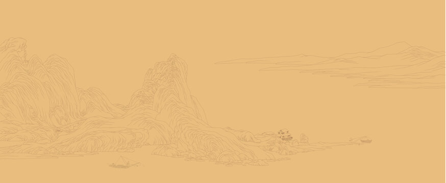 白描江山图