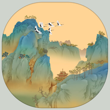 青绿山水图镜心