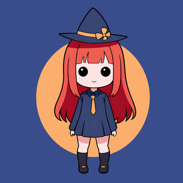 手绘卡通小魔女