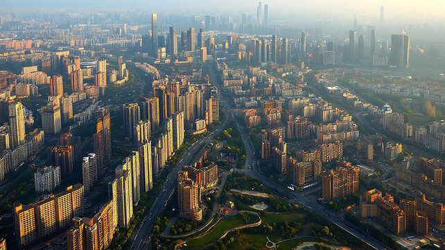 中国城市俯瞰全景图