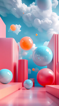 梦幻彩色几何形状3D场景展示
