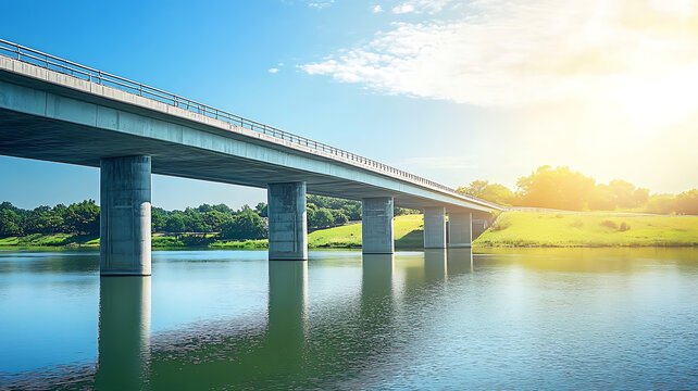 宁静的河畔公路桥梁