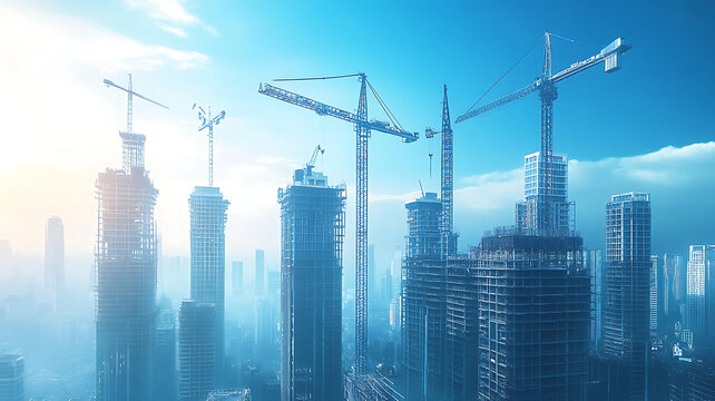 现代都市建设中的繁忙景象