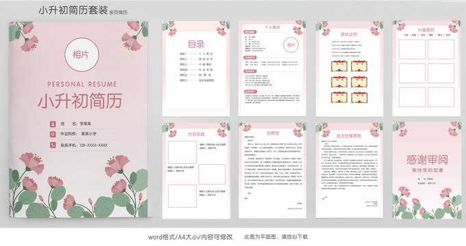 清新小升初学生升学简历模板