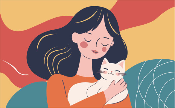 抱着猫的女孩