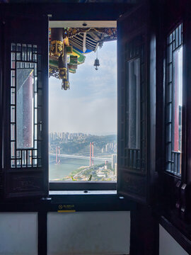重庆江北鸿恩寺鸿恩阁远眺红岩村大桥