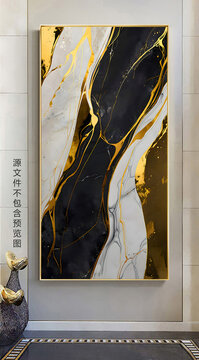 现代轻简约金色几何手绘油画玄关画