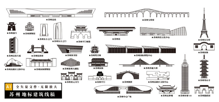苏州地标建筑线稿