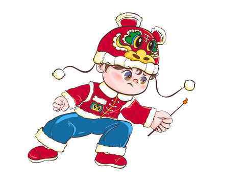 放鞭炮的小男孩