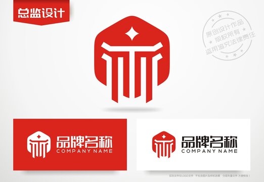 罗马柱logo字母M设计标志