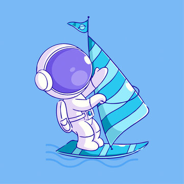 可爱宇航员帆船Q版儿童插画