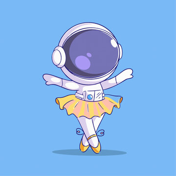 可爱宇航员小姐姐芭蕾舞Q版儿童插画