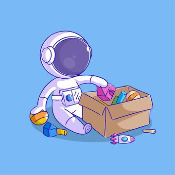 可爱宇航员打包玩具Q版儿童插画