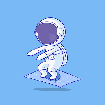 可爱宇航员飞毯Q版儿童插画