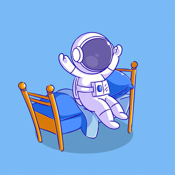 可爱宇航员起床睡床Q版儿童插画