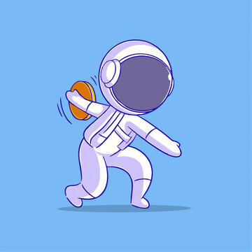 可爱宇航员掷铁饼Q版儿童插画
