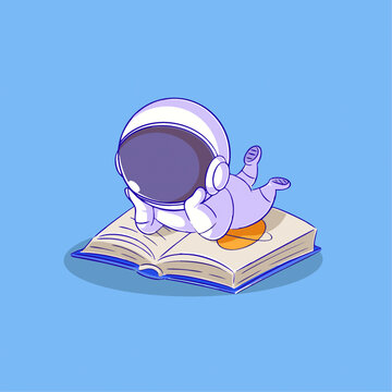 可爱宇航员看书Q版儿童插画