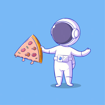 可爱宇航员披萨饼Q版儿童插画