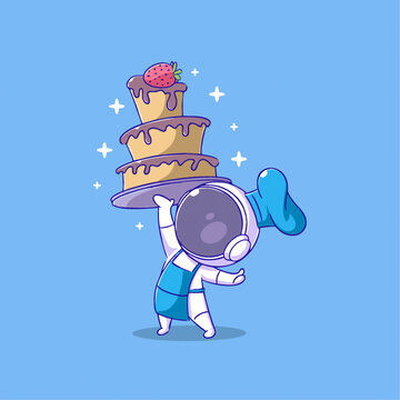 可爱宇航员生日蛋糕Q版儿童插画