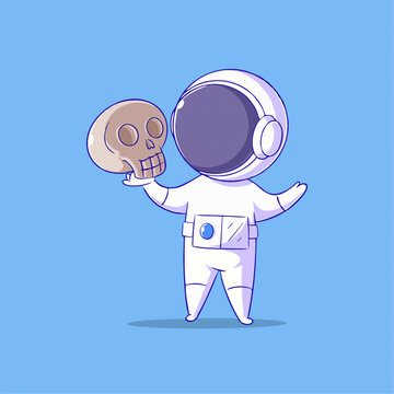 可爱宇航员骷髅Q版儿童插画