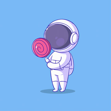 可爱宇航员棒棒糖Q版儿童插画