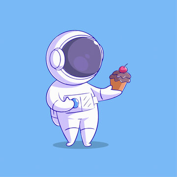 可爱宇航员美食蛋糕Q版儿童插画