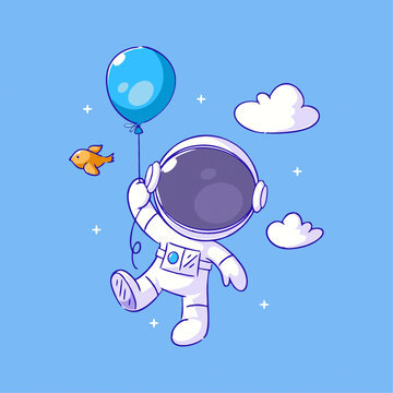 可爱宇航员气球Q版儿童插画